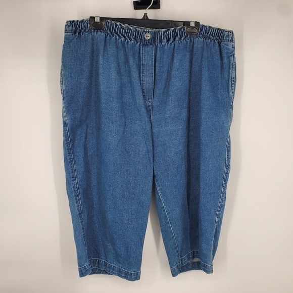 Woman Within Cropped Denim Jeans Size 22WP Petite Elastic Waist - Picture 1 of 12